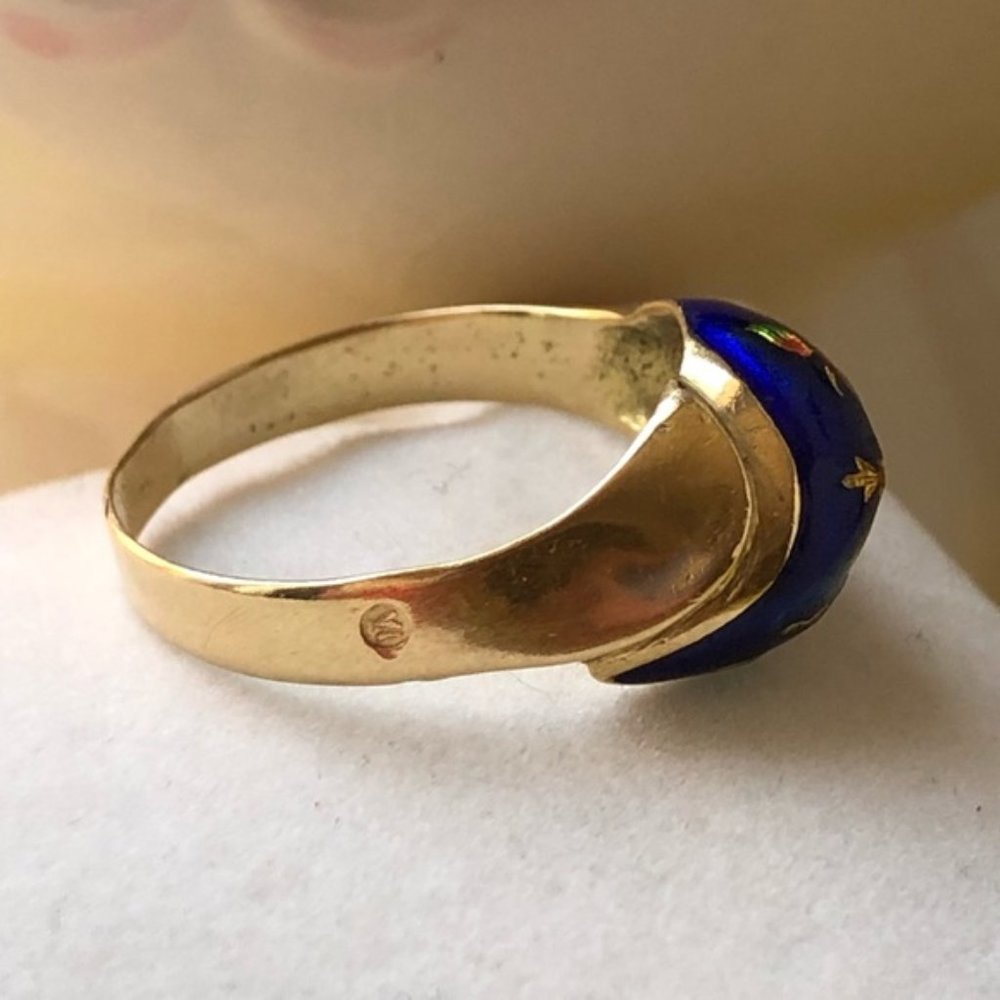 18K Yellow Gold Vintage Enamel Ring - Picture 6 of 7